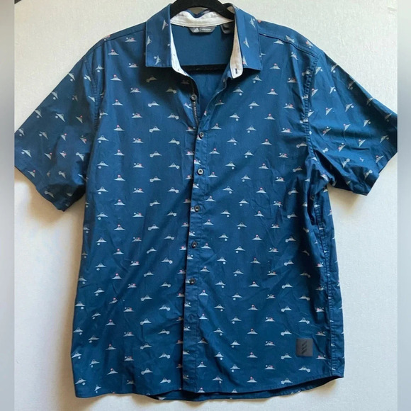 Adidas Adicross Stretch Woven Button Down Shirt - Mount Fuji All Over Print Sz L - Picture 2 of 9